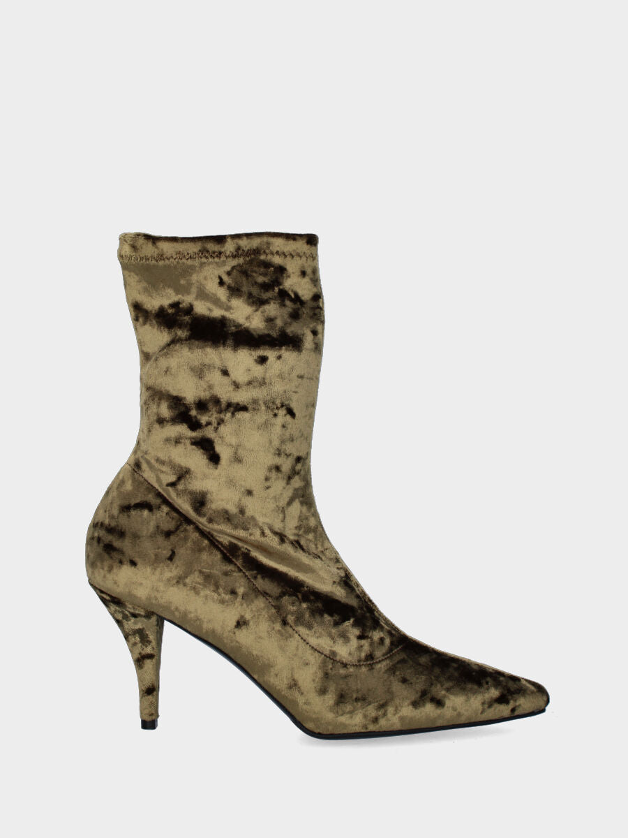 Bronzefarbener Samt-Stiefelette mit enganliegendem Schaft