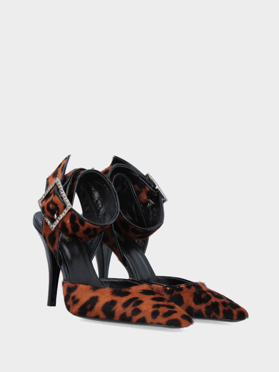 Pumps mit Animal-Print aus Leder mit quadratischem Ausschnitt und breitem Riemen