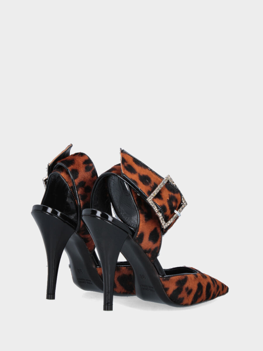 Pumps mit Animal-Print aus Leder mit quadratischem Ausschnitt und breitem Riemen