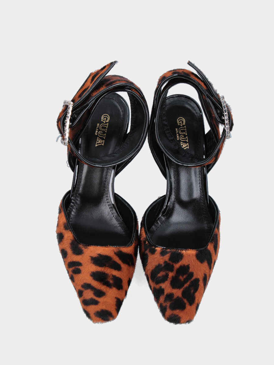 Pumps mit Animal-Print aus Leder mit quadratischem Ausschnitt und breitem Riemen