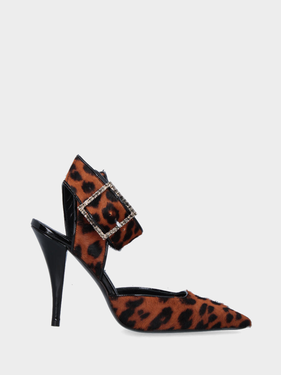 Pumps mit Animal-Print aus Leder mit quadratischem Ausschnitt und breitem Riemen