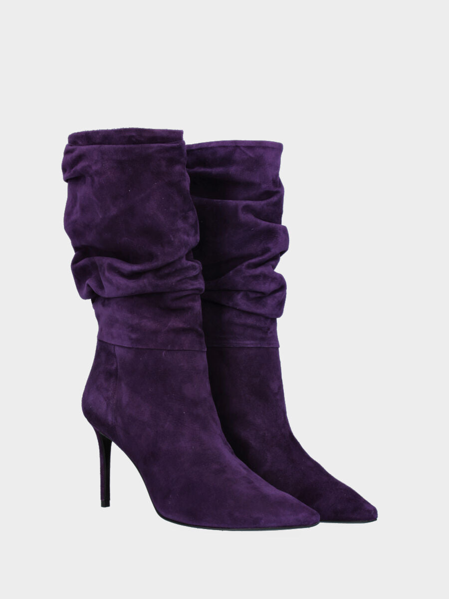 Stivale viola in pelle con gambale goffrato
