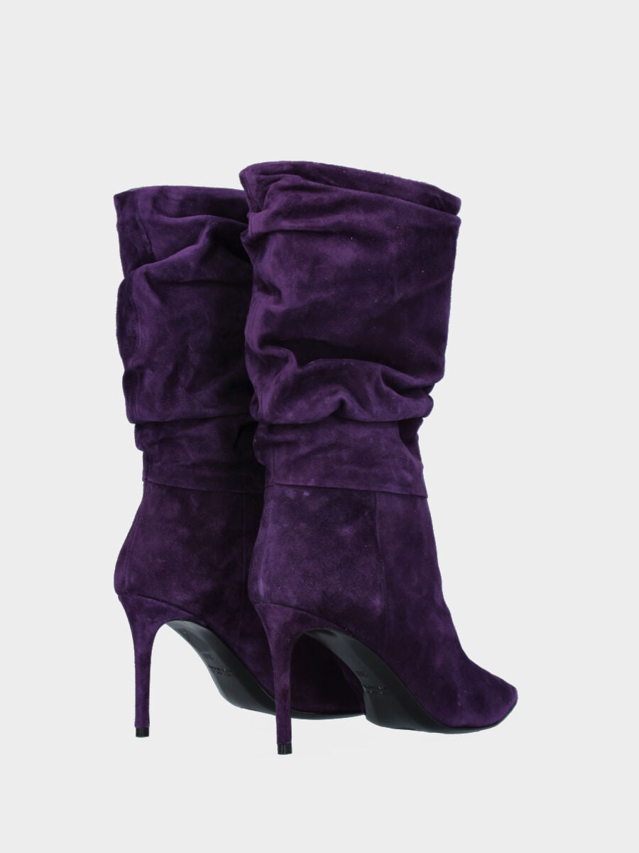 Lila Lederstiefel mit geprägtem Schaft