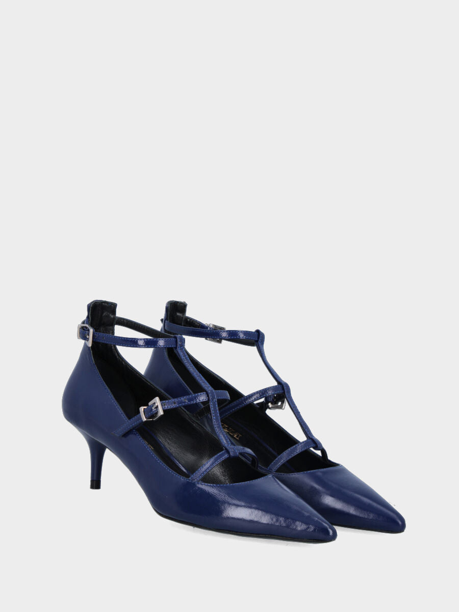 Escarpins bleus en cuir avec fines lanières
