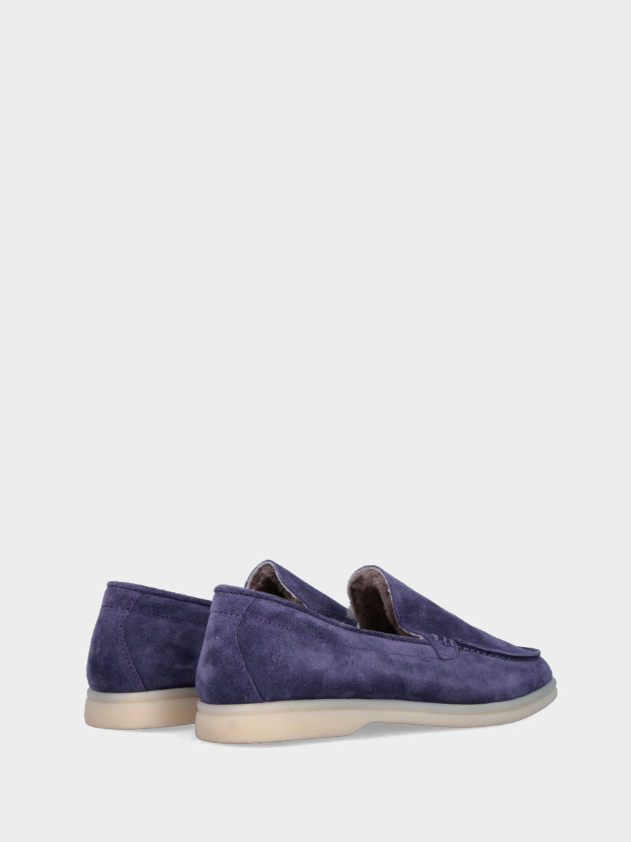 Mocassin violet en cuir avec doublure en fourrure