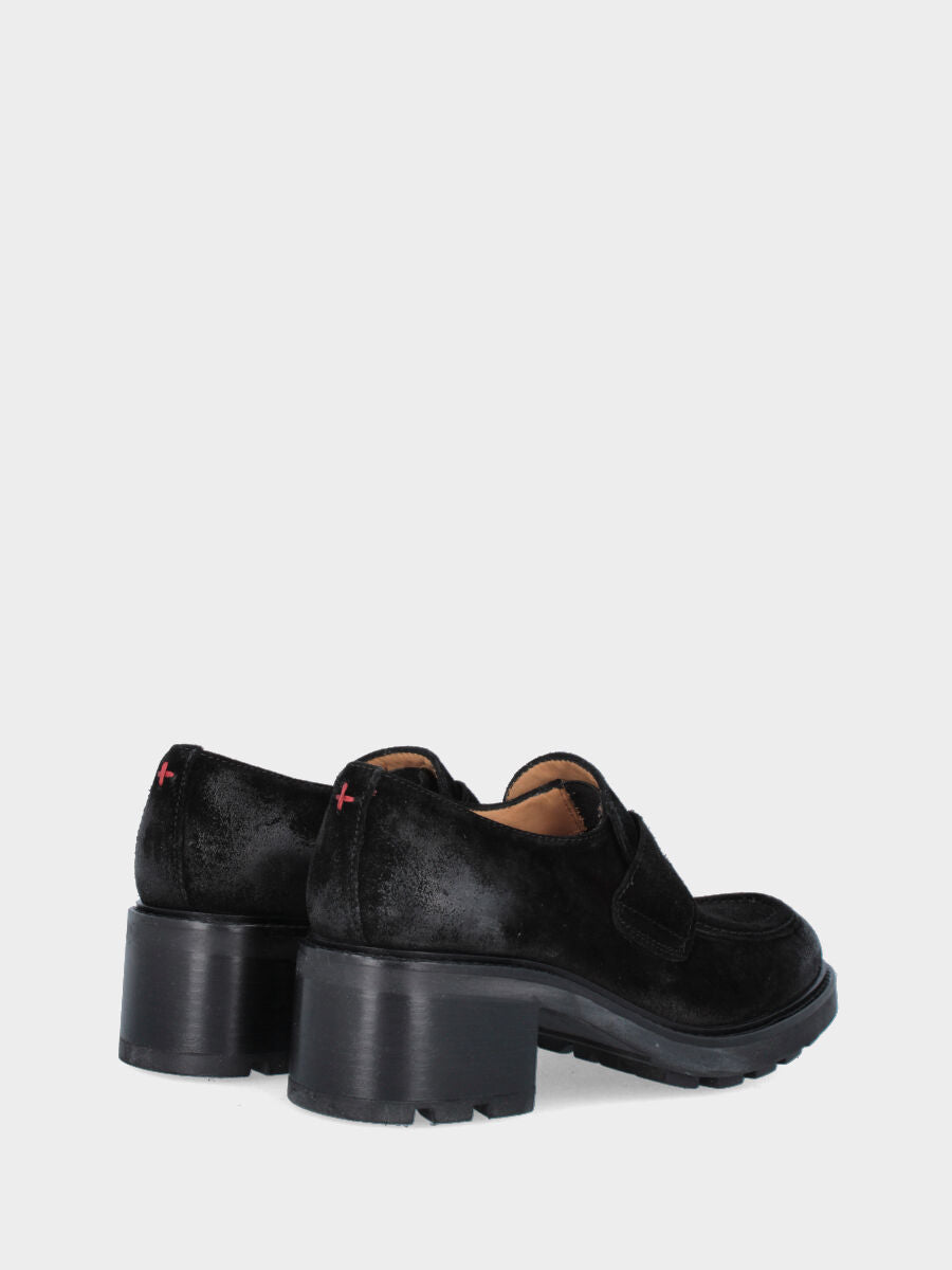 Mocassino nero in velour con suola carrarmato