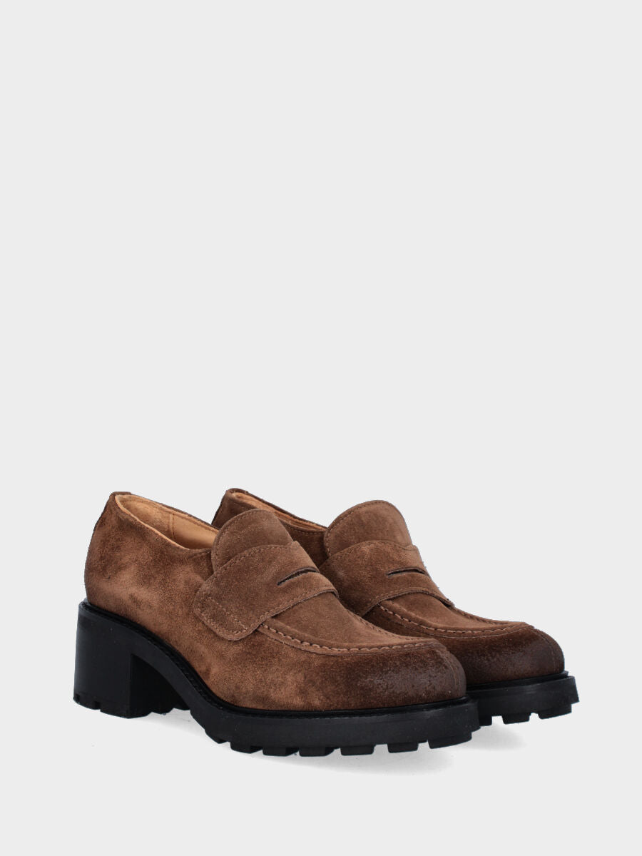 Brown velour moccasin with lug sole