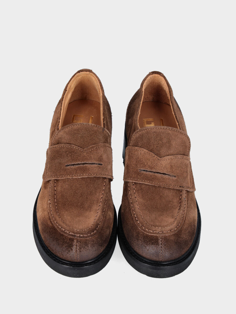 Brown velour moccasin with lug sole