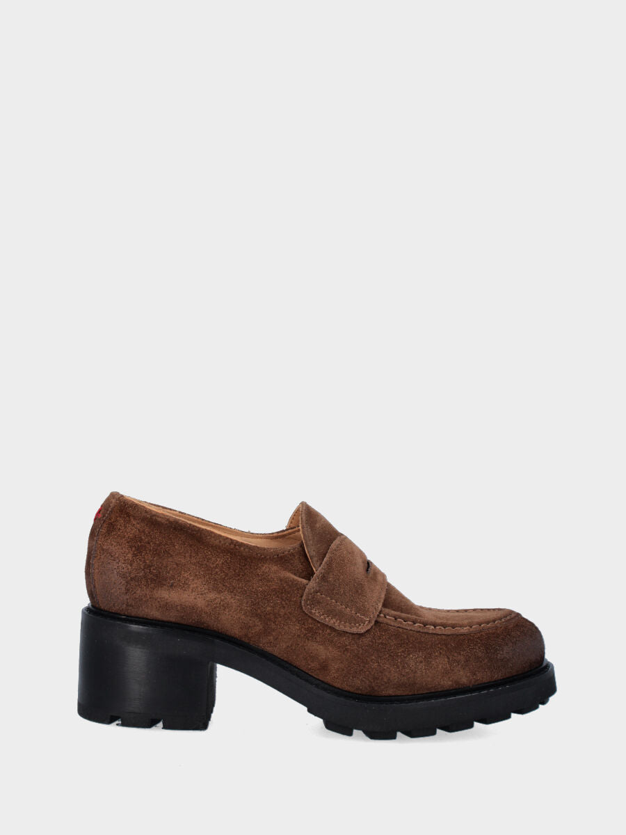 Brown velour moccasin with lug sole