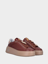 Sneaker marroni in pelle con inserto laminato oro