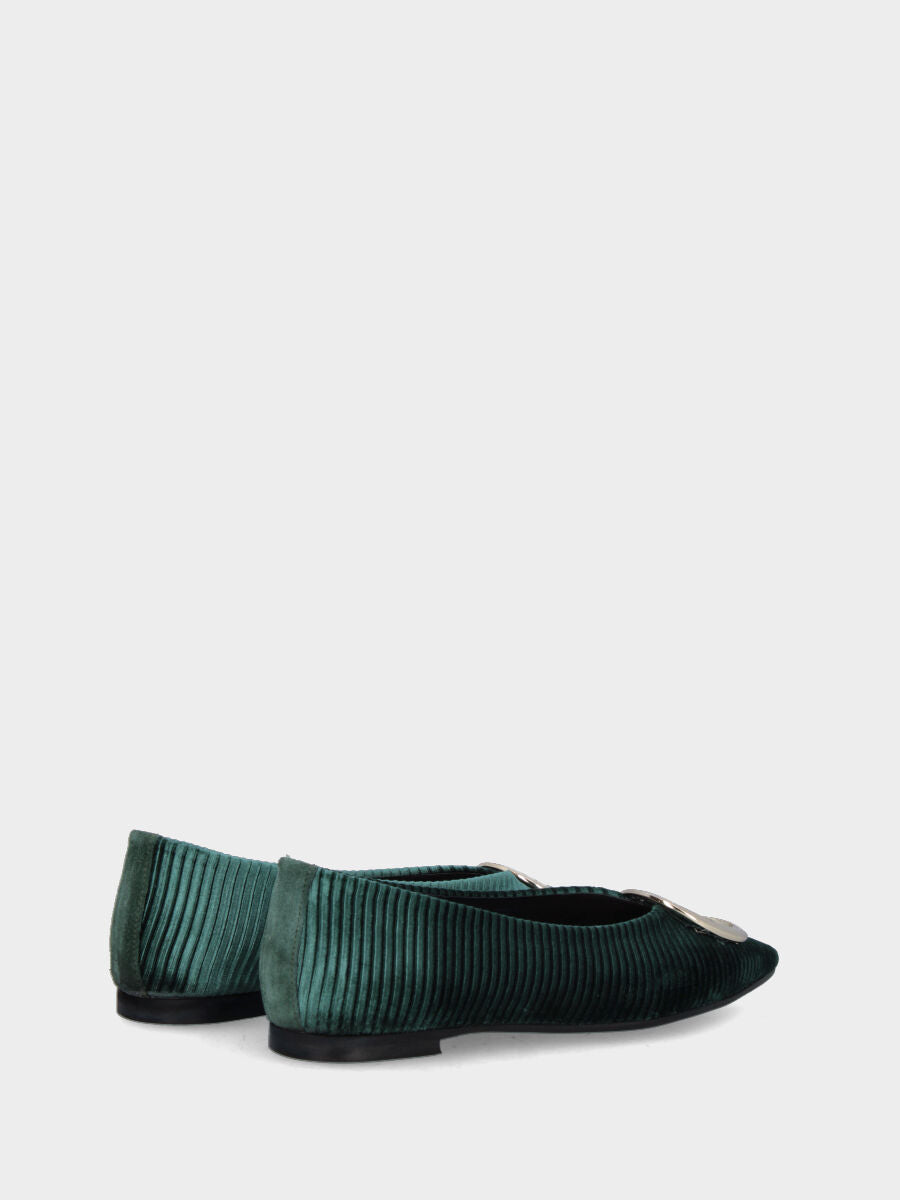 Ballerina verde in velluto con accessorio ad anello