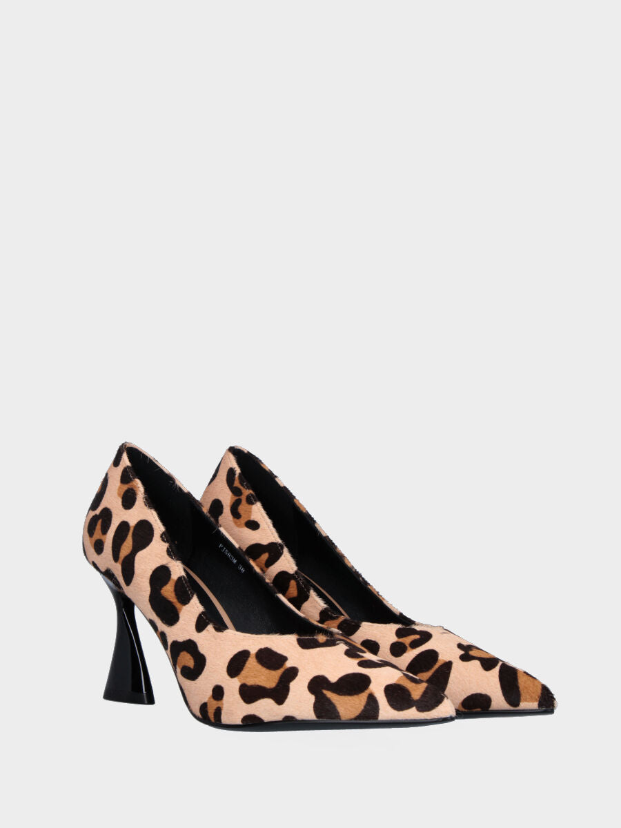 Animal print leather pumps with spool lacquered heel