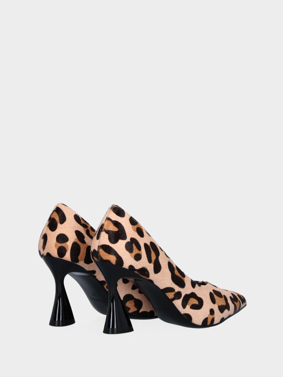 Animal print leather pumps with spool lacquered heel