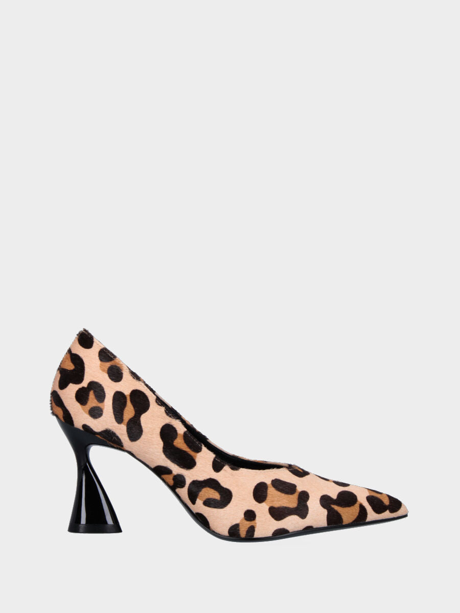 Animal print leather pumps with spool lacquered heel