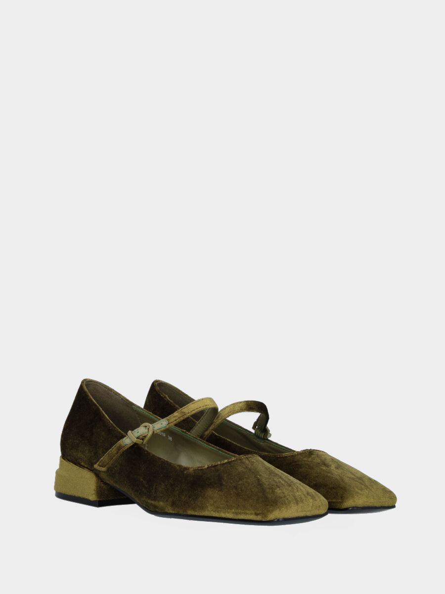 Green velvet ballet flat with strap