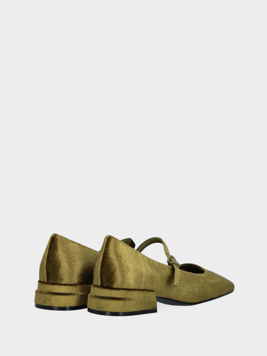 Green velvet ballet flat with strap