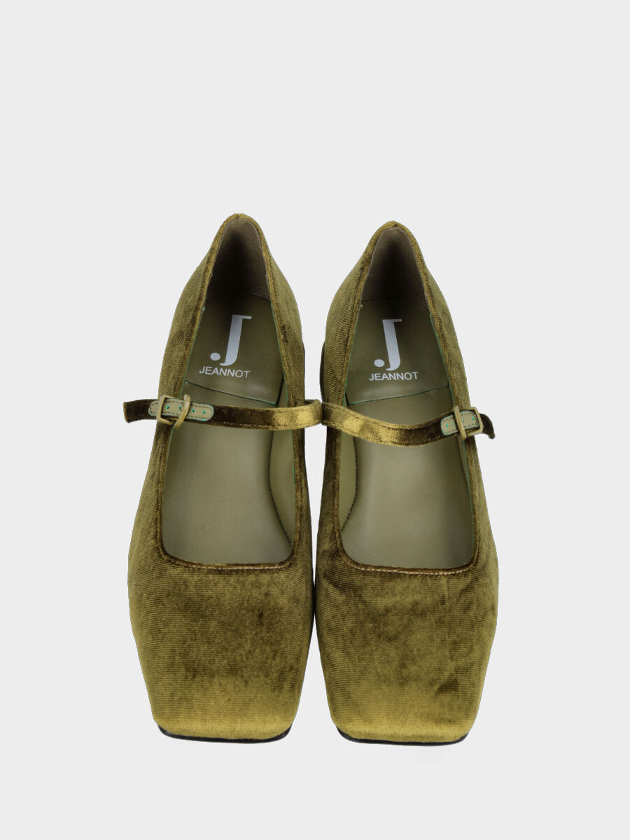 Green velvet ballet flat with strap