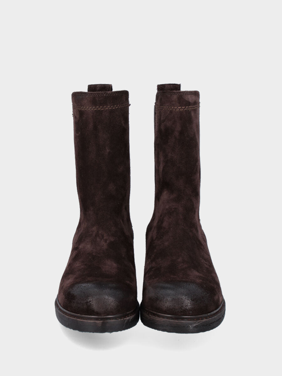 Stivaletto marrone in pelle con fasce elastiche a nido d'ape