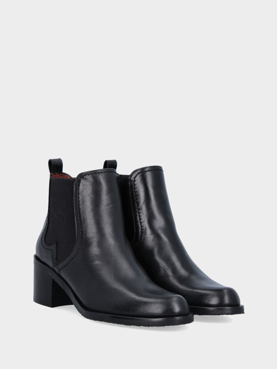 Black leather ankle boot with heel and monoblock sole