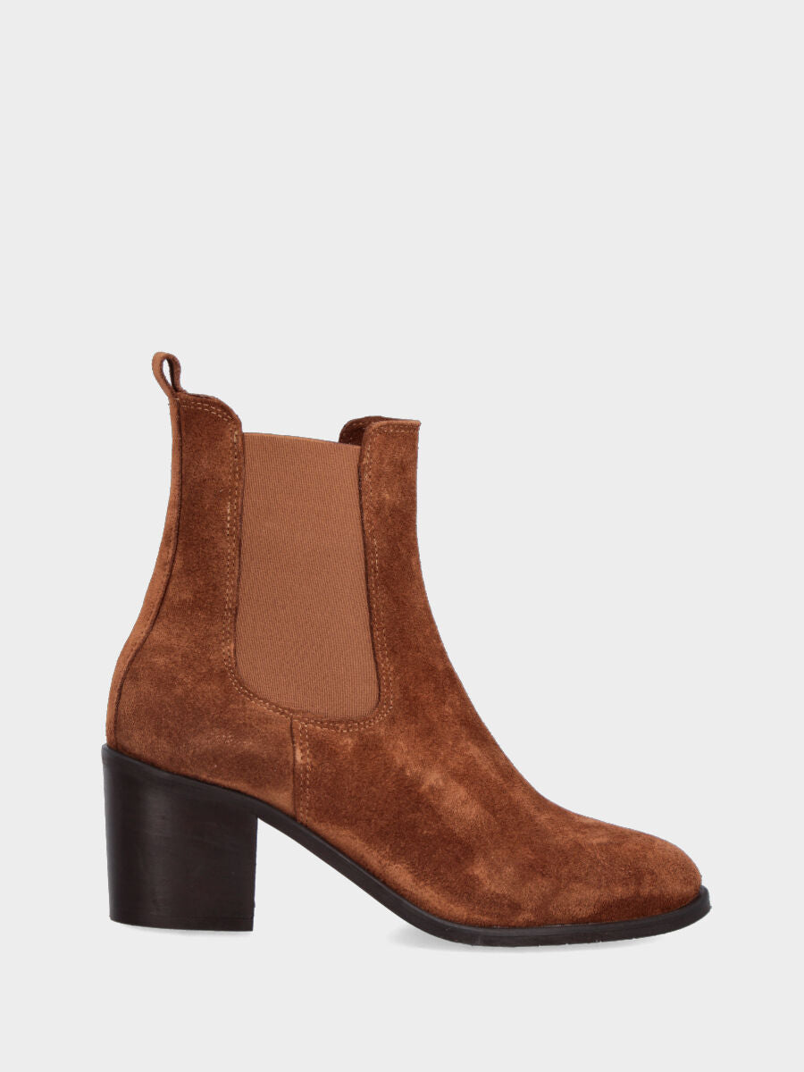 Bottine couleur cuir en cuir avec élastiques assortis