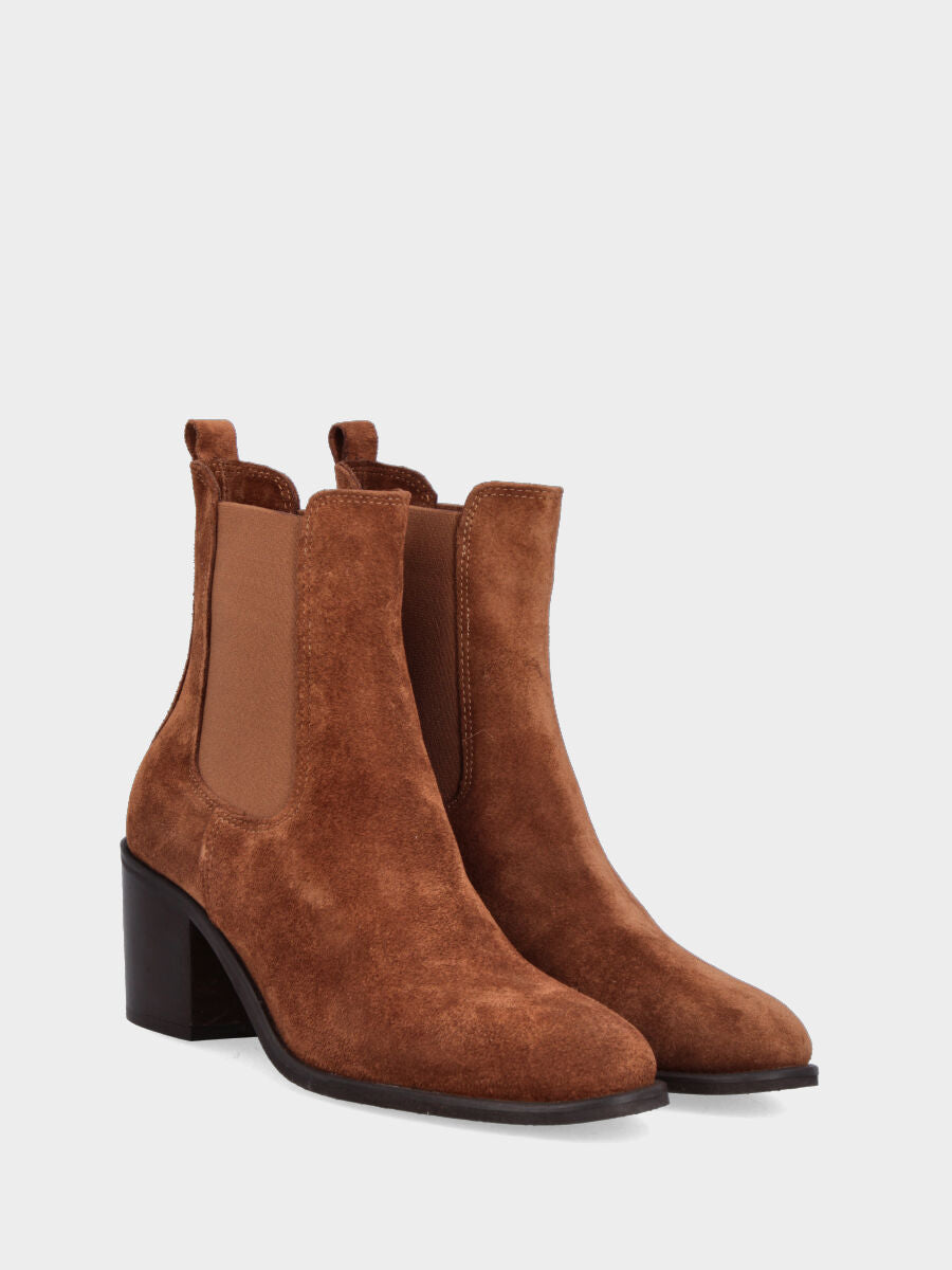 Bottine couleur cuir en cuir avec élastiques assortis