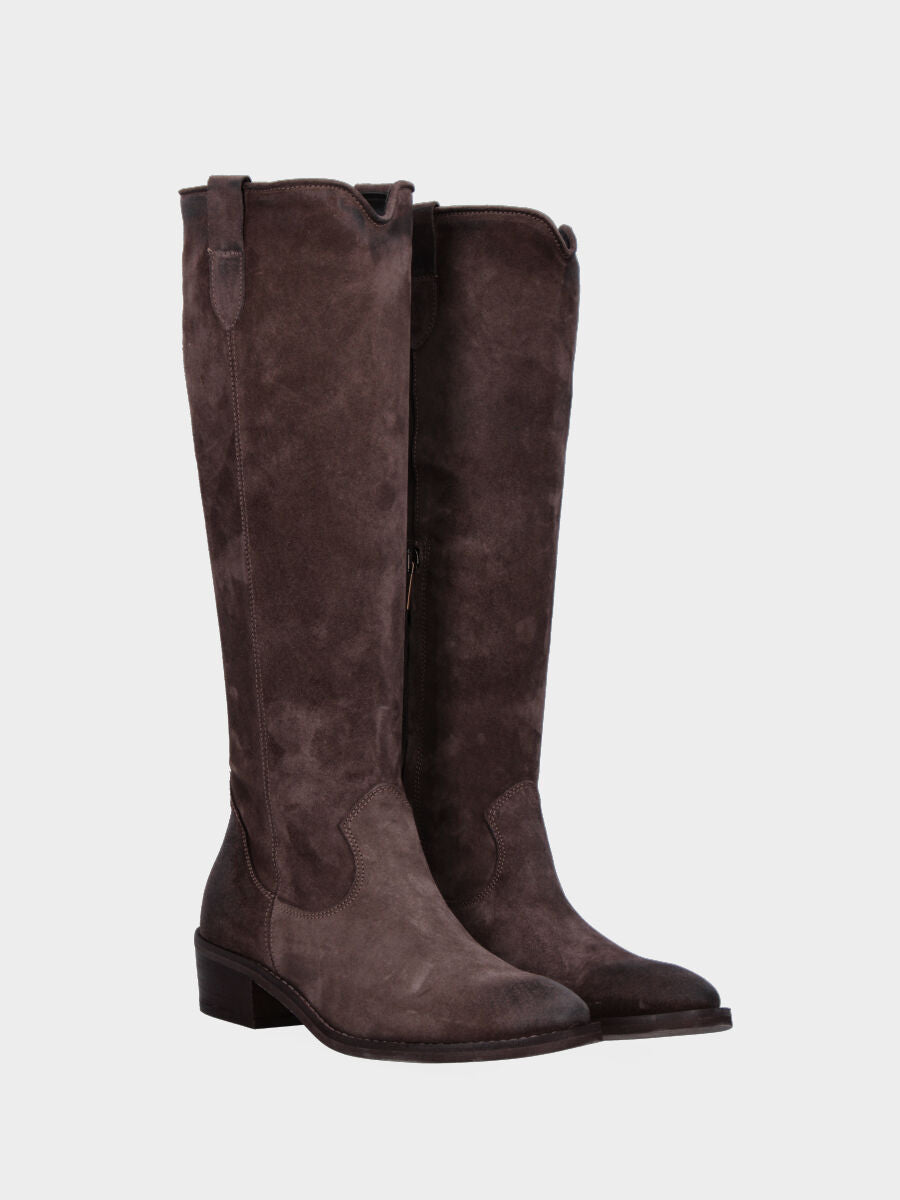 Botte marron en cuir avec tige semi-tube