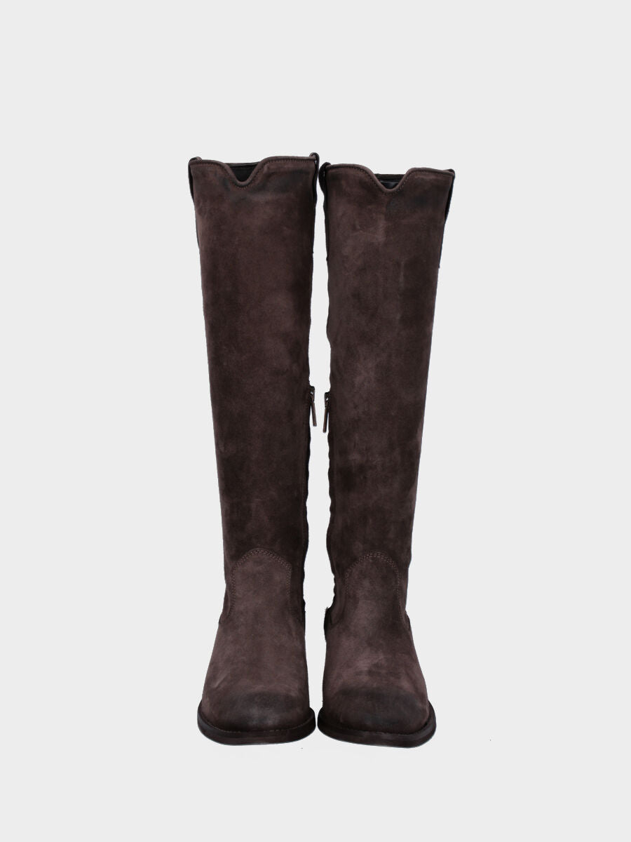 Botte marron en cuir avec tige semi-tube