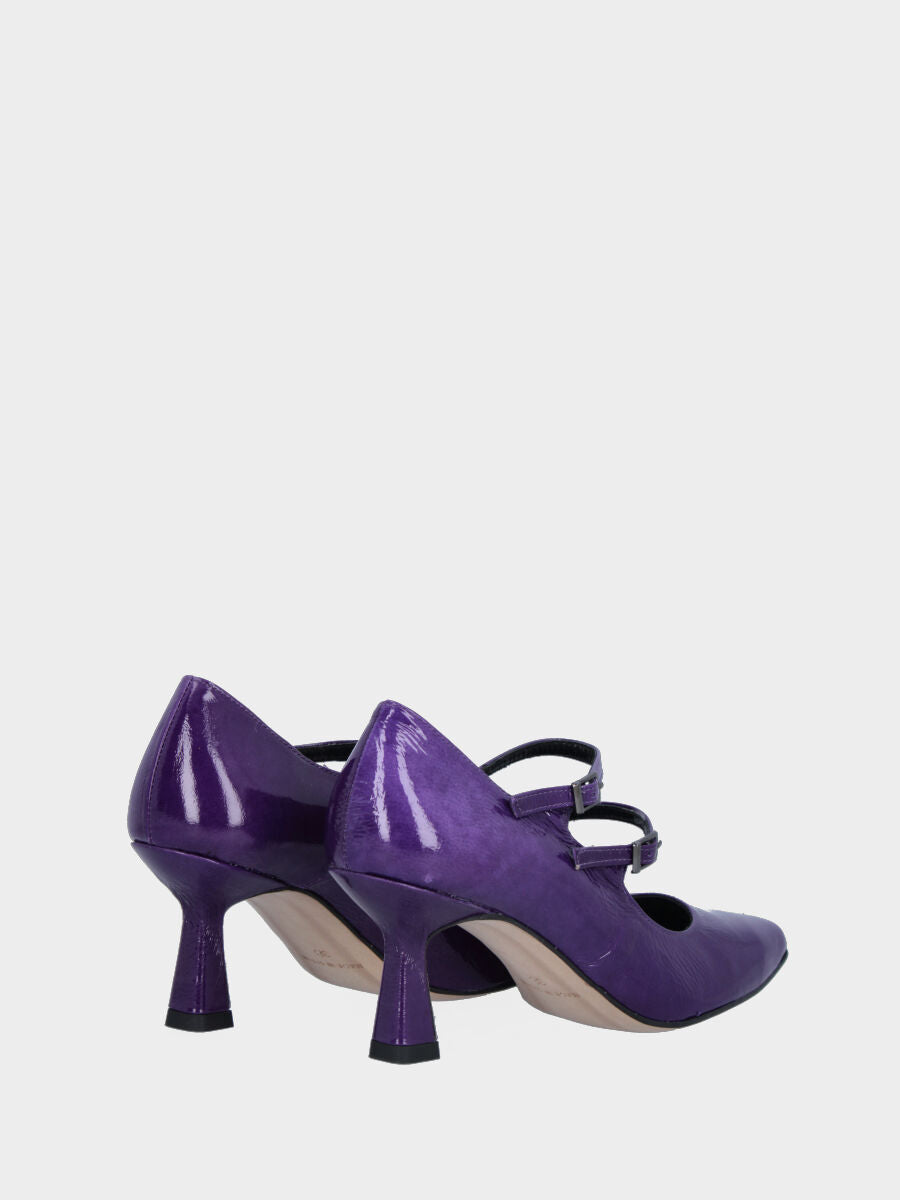 Décolleté viola in naplak con doppio cinturino a punta quadratina