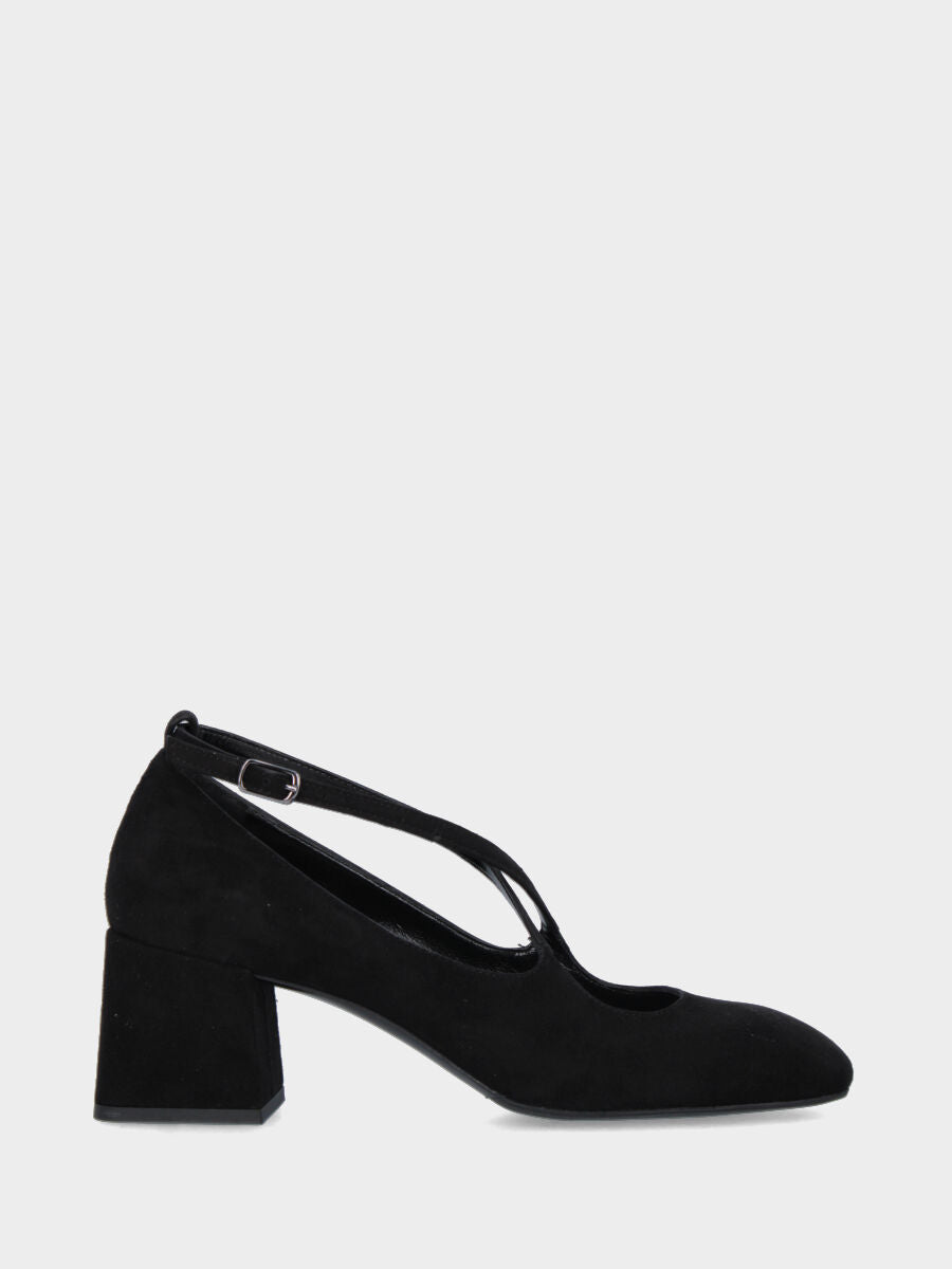Black leather open pumps with crossed straps