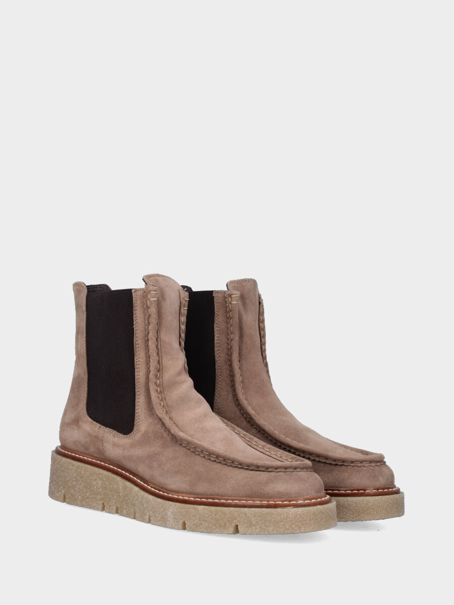 Bottine indianino beige en velours avec bordure en relief