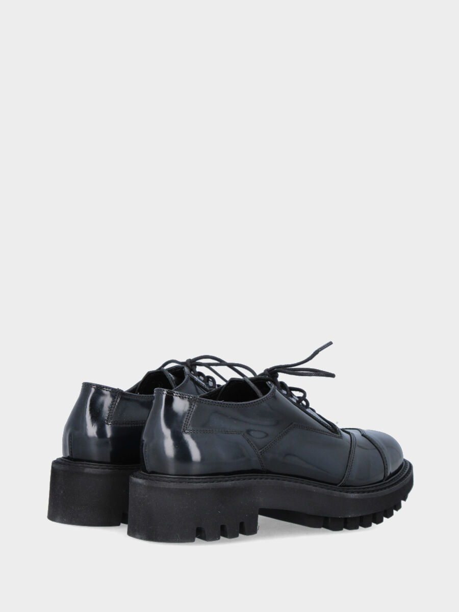 Blaue Schnürschuhe aus Leder mit doppelten, abgesteppten Zehenkappen