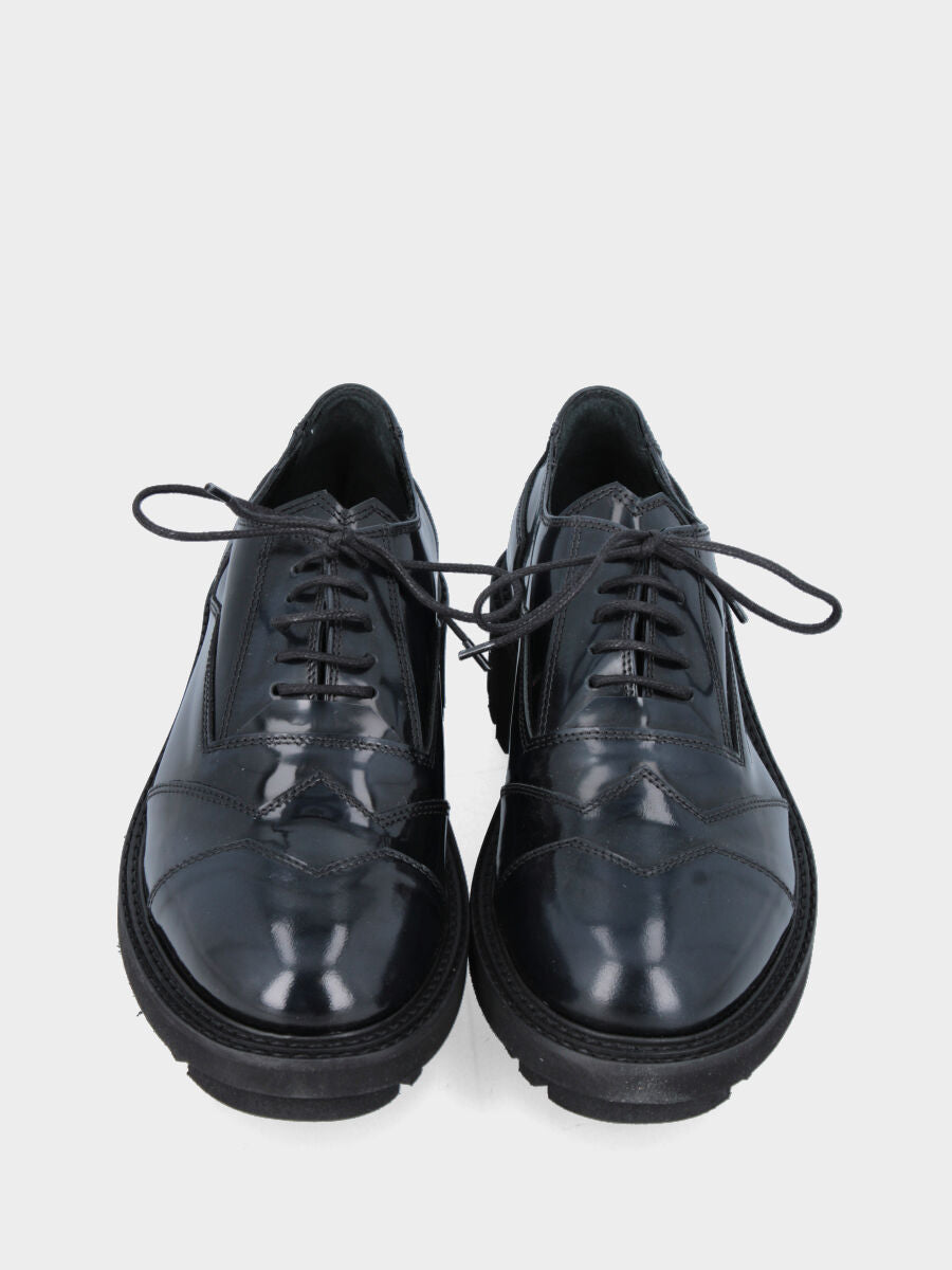 Blaue Schnürschuhe aus Leder mit doppelten, abgesteppten Zehenkappen
