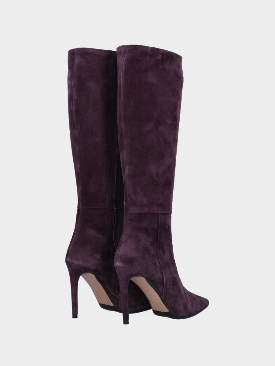 Purple suede boot with zip and stiletto heel