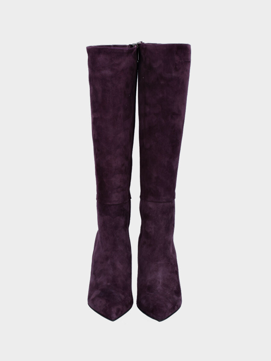 Purple suede boot with zip and stiletto heel