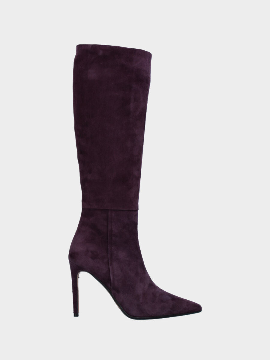 Purple suede boot with zip and stiletto heel