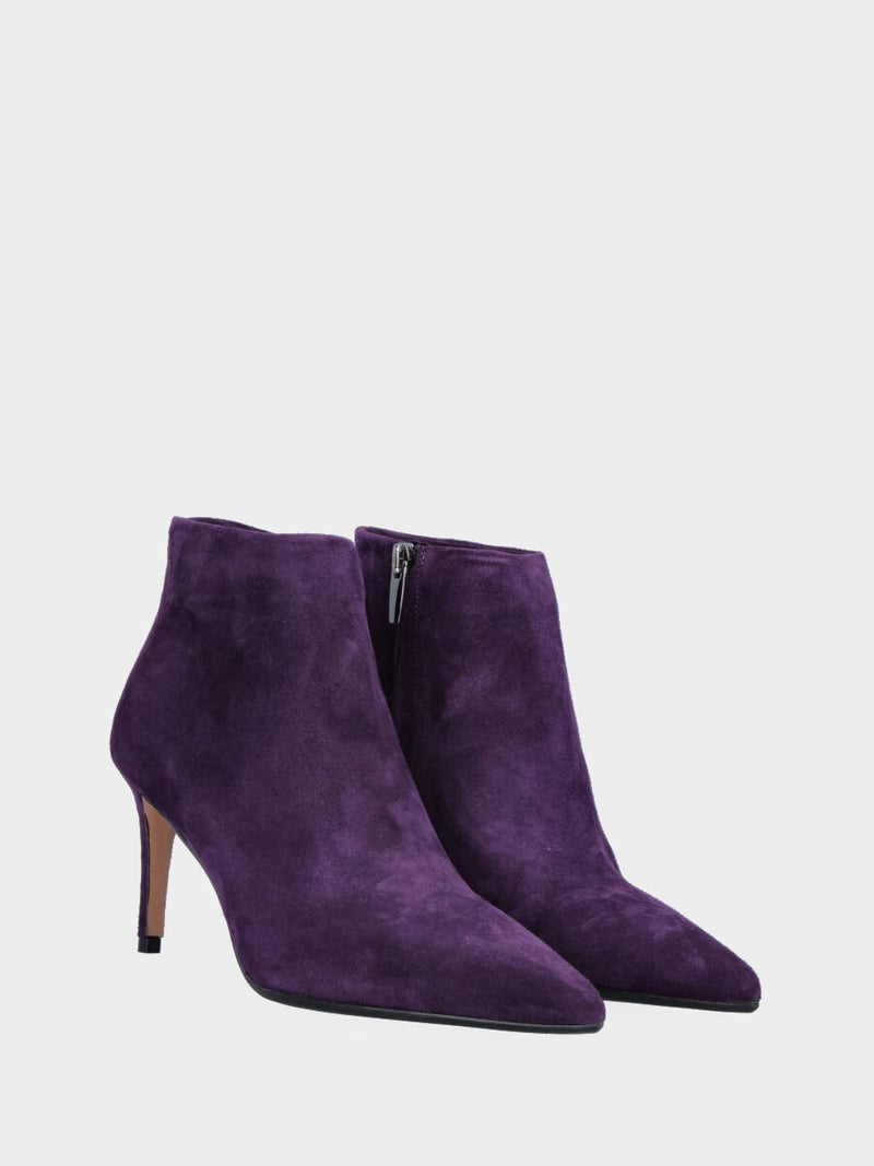 Stivaletto viola in pelle con cerniera e tacco a stiletto