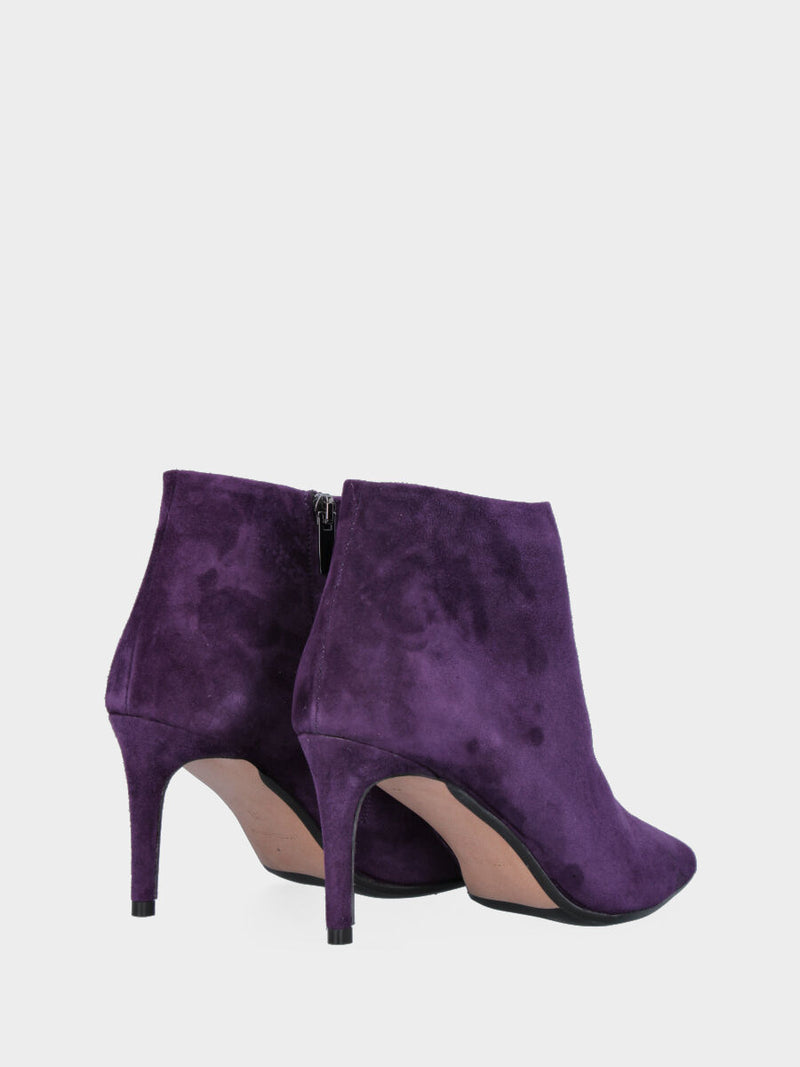 Stivaletto viola in pelle con cerniera e tacco a stiletto