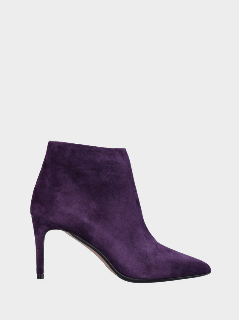 Stivaletto viola in pelle con cerniera e tacco a stiletto