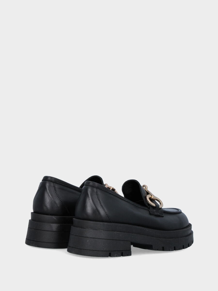 Mocassin combat noir en cuir avec morsetto