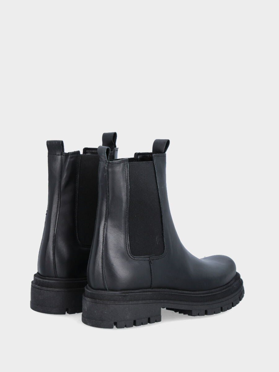 Black leather beatle ankle boot with rubber sole