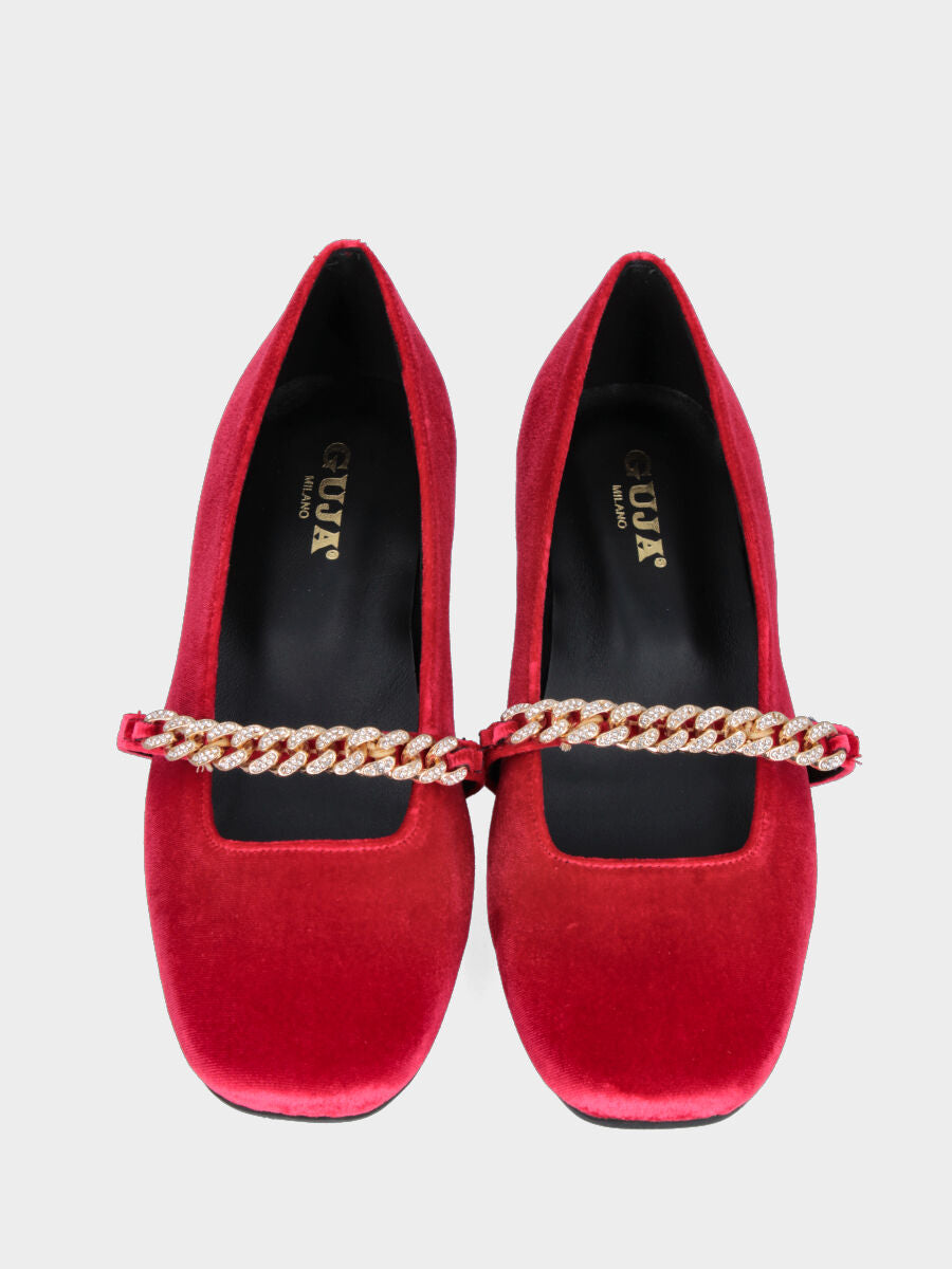 Rote Ballerina aus Samt mit Kettchen