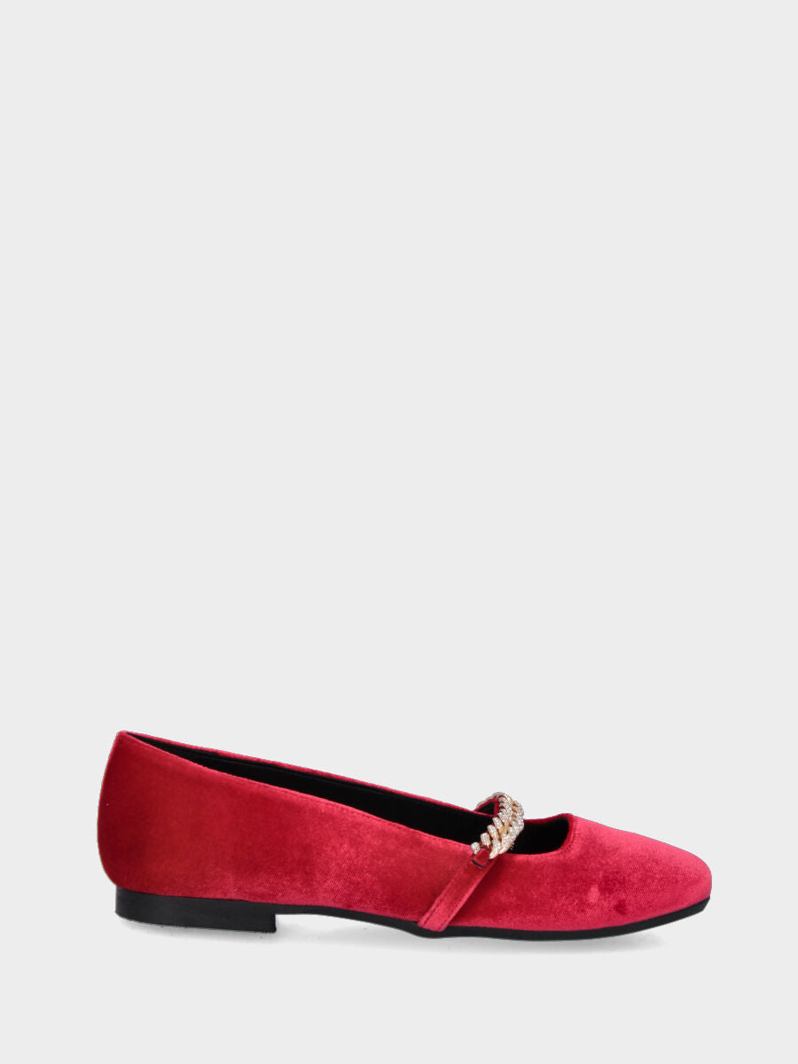 Rote Ballerina aus Samt mit Kettchen