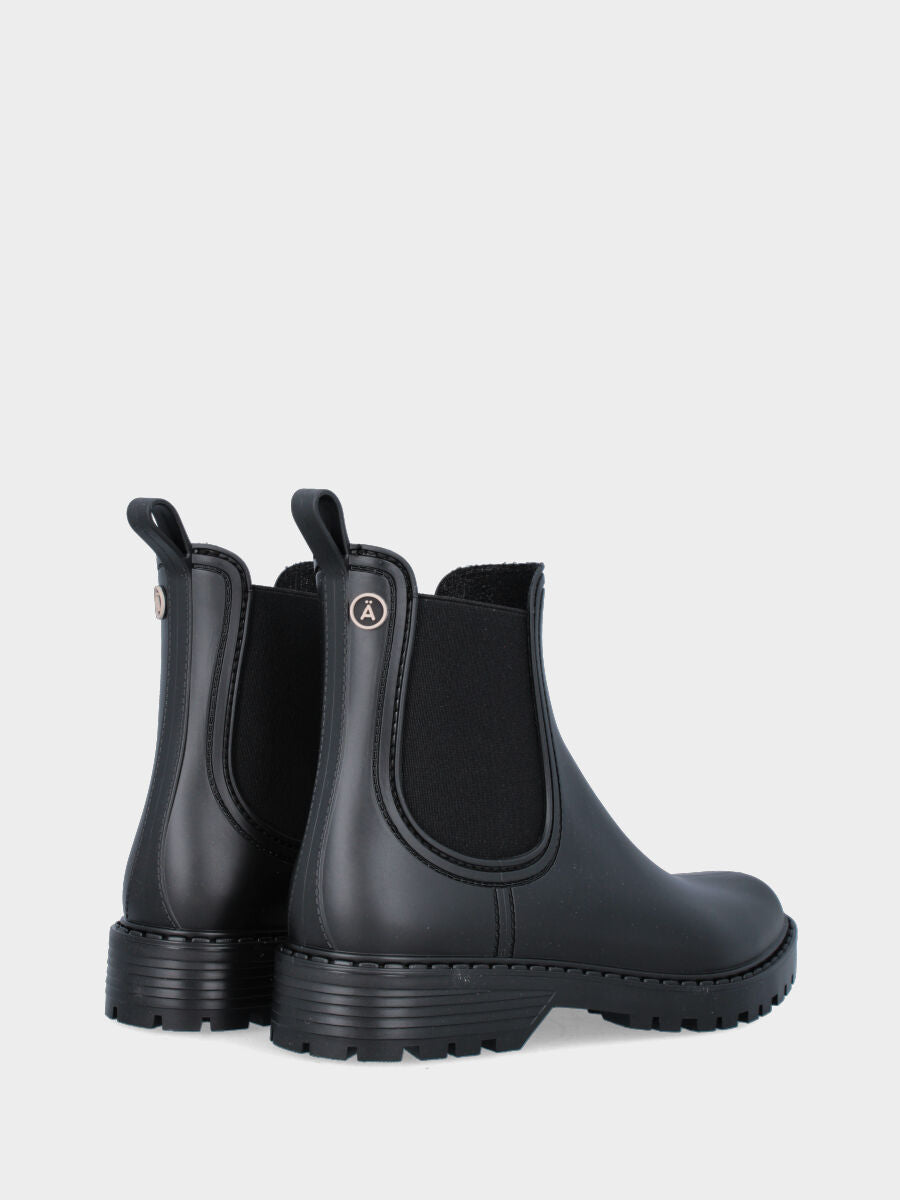 Bottine noire en caoutchouc pour la pluie avec élastiques latéraux