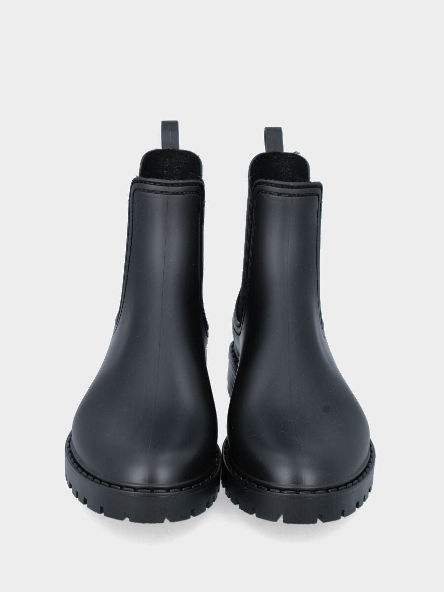 Bottine noire en caoutchouc pour la pluie avec élastiques latéraux