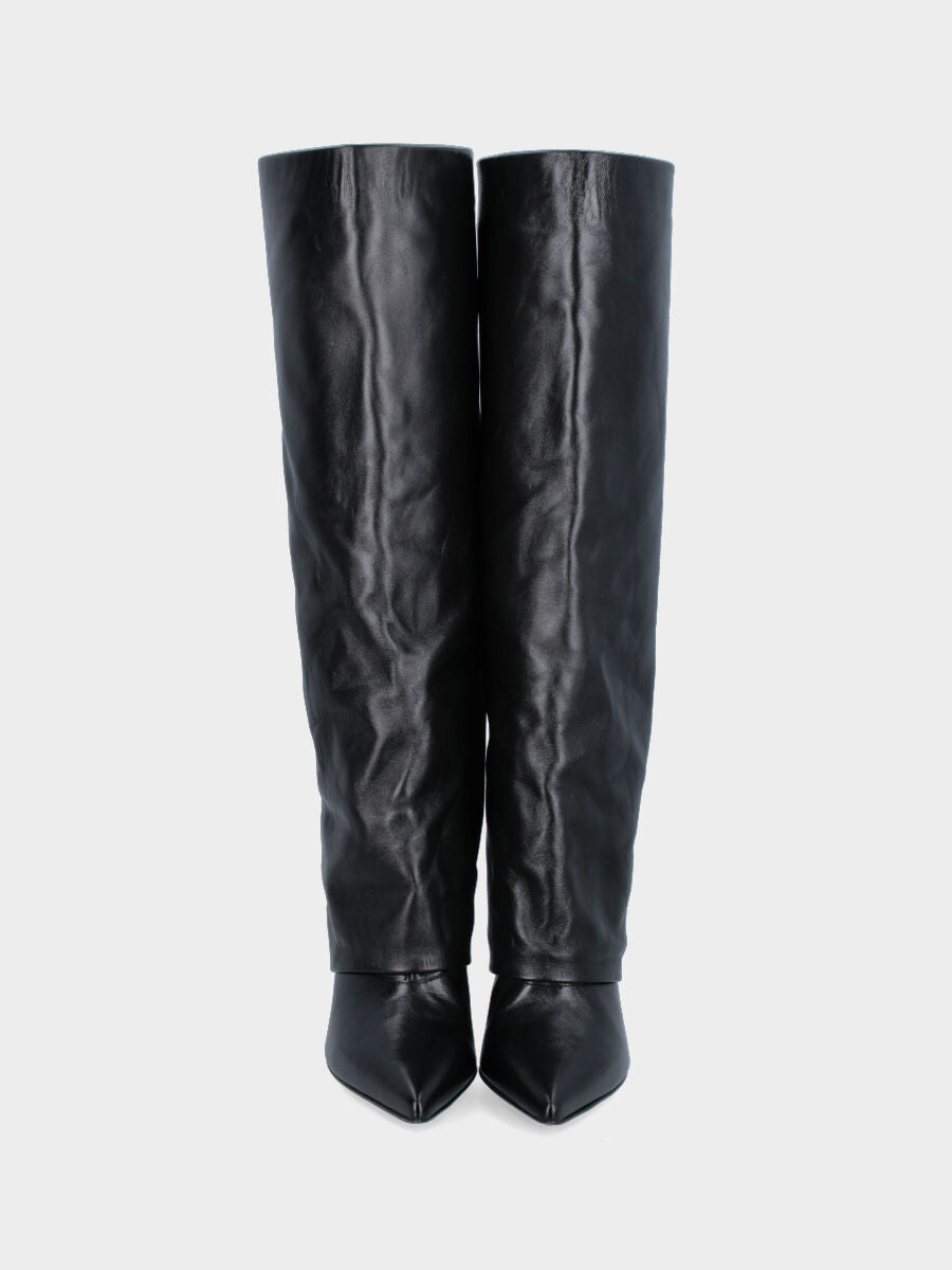 Botte noire en cuir à tige retournée