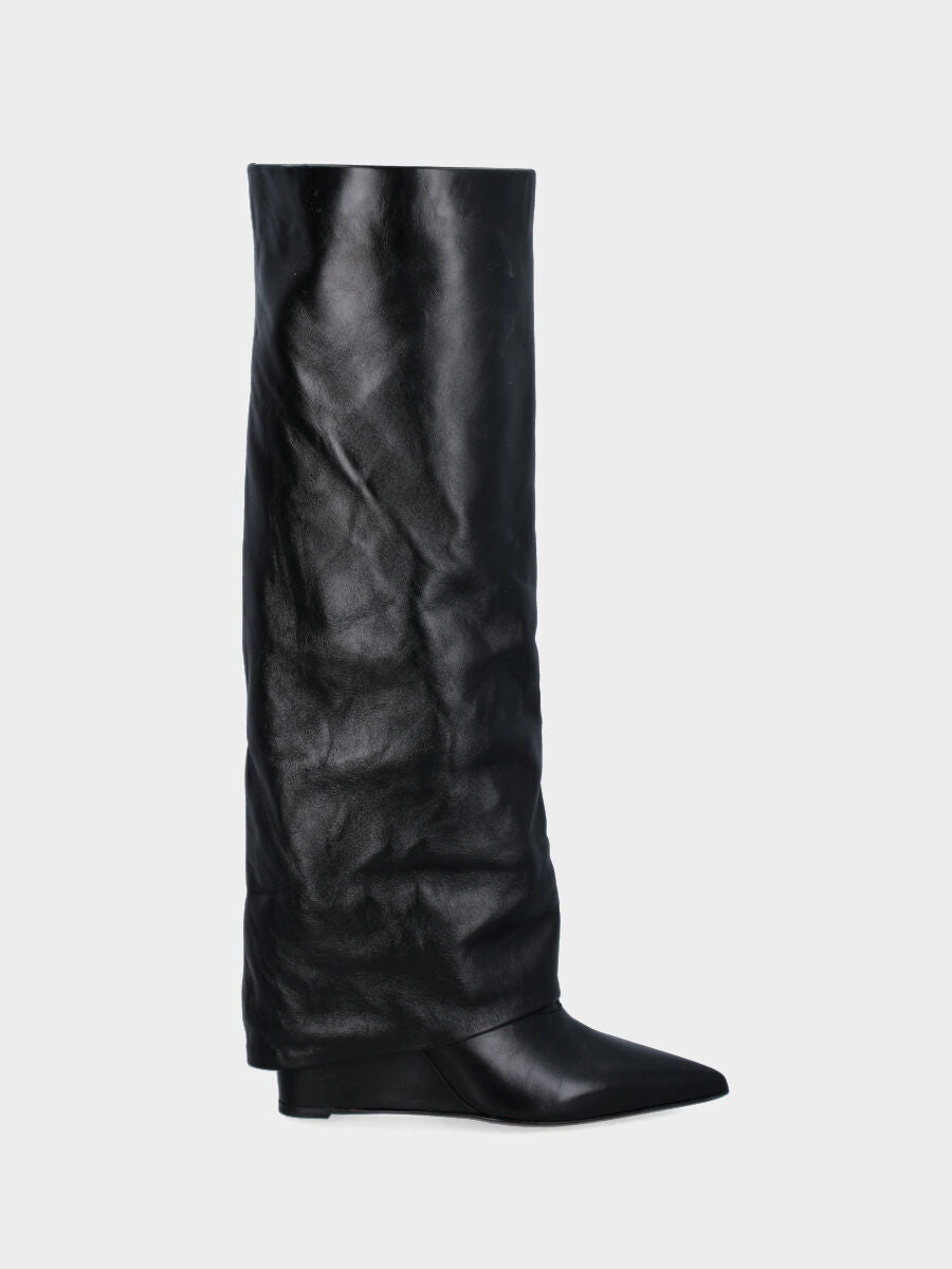 Botte noire en cuir à tige retournée