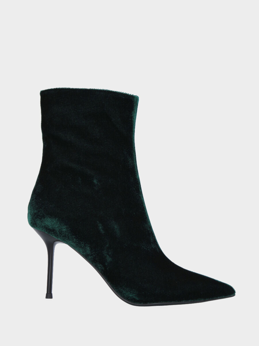Grüner Samt-Stiefelette mit dünnem Absatz