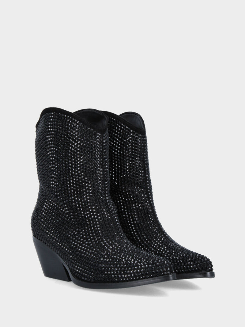 Campero basso nero in pelle con strass