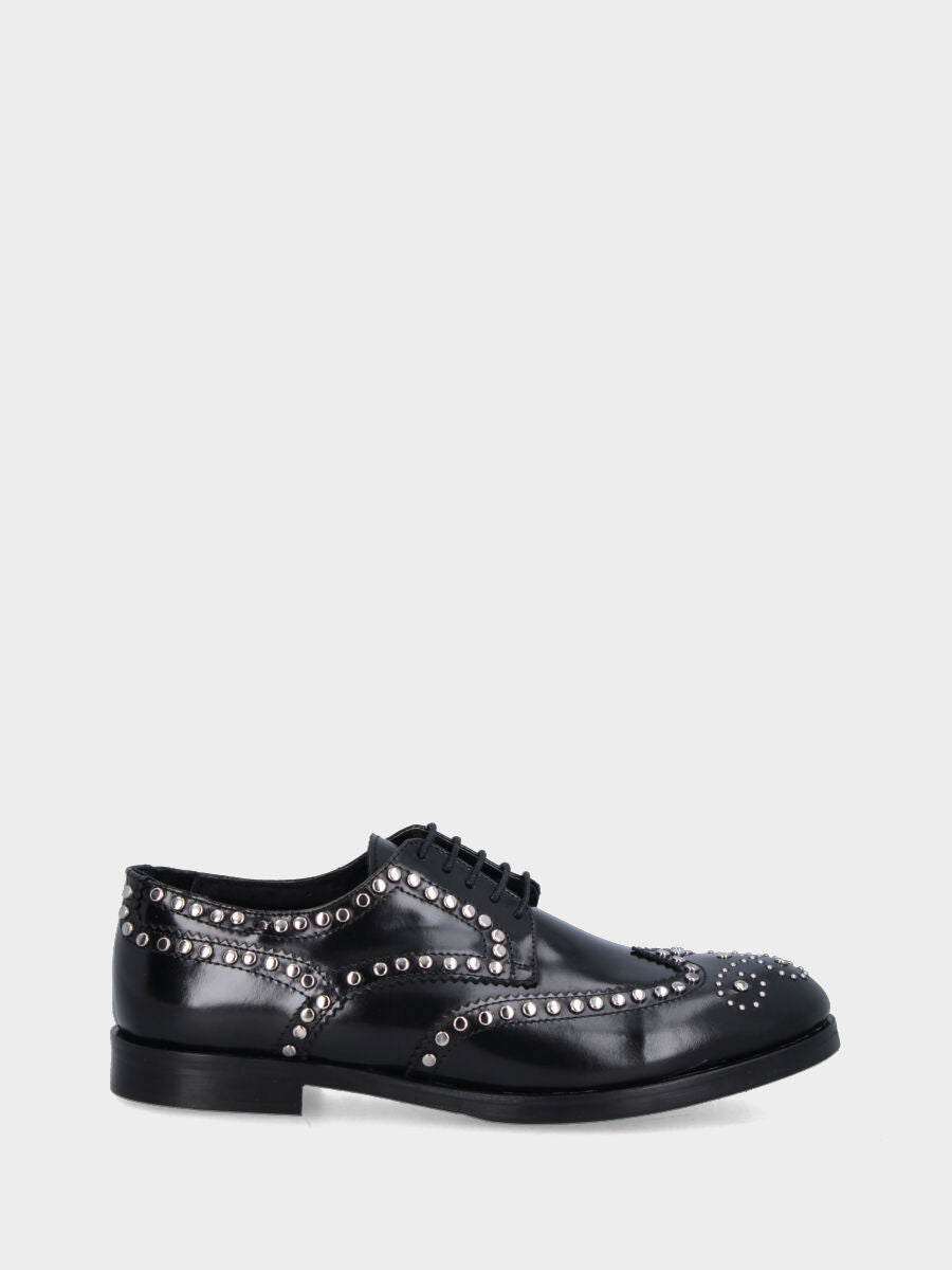 Black leather ankle boots with studs