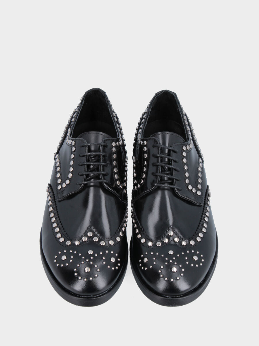 Black leather ankle boots with studs
